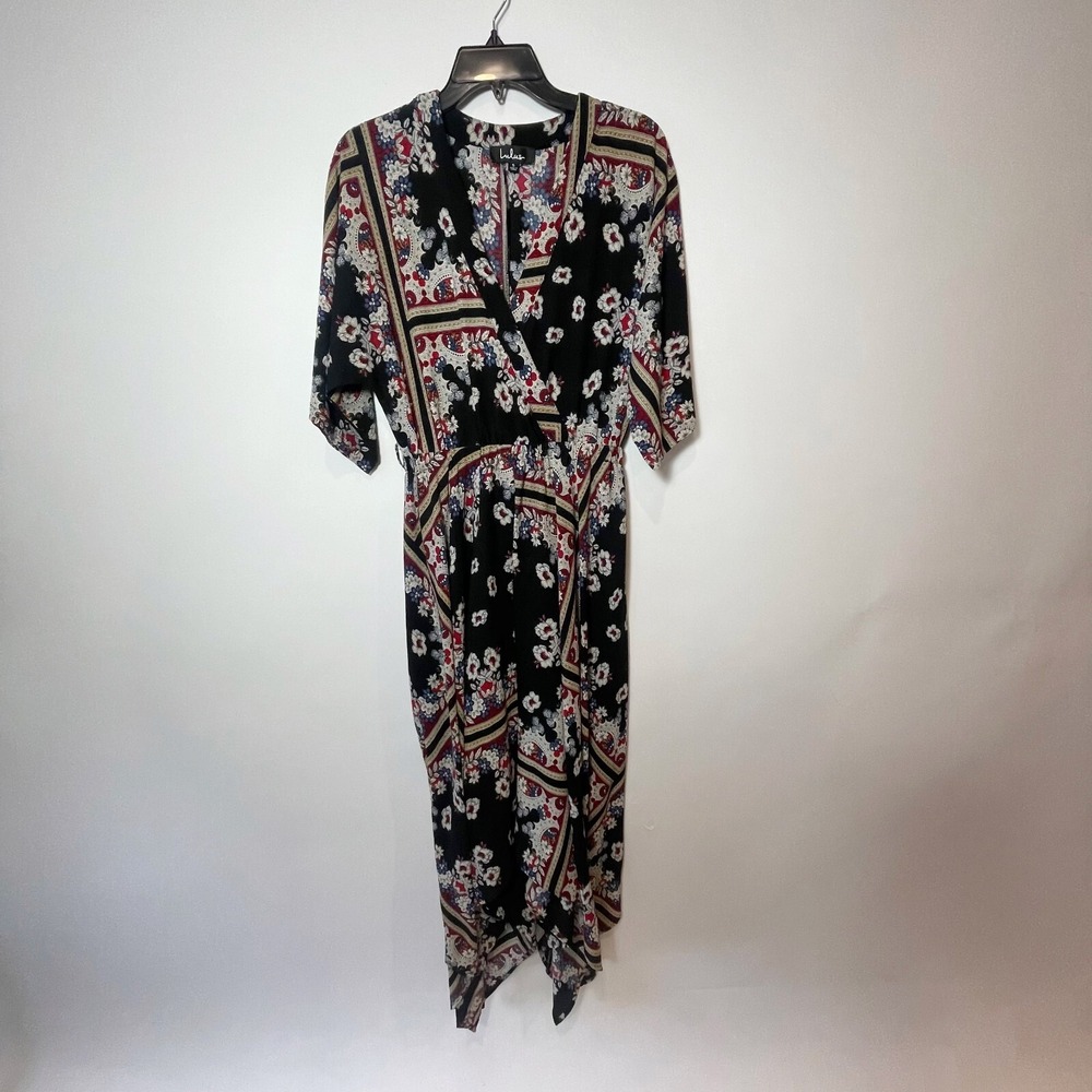 Anthro Harlyn Womens Audria Jacquard Jumpsuit Black S Long Sleeve Tie Waist